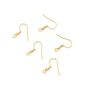 100pcs/lot Stainless steel ear hook does not fade, gold plated with beads and spring ear hook DIY jewelry earrings accessories
