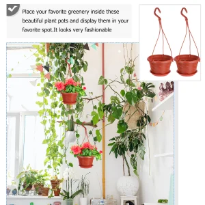10 set Plastic Flower Pot Hanging Garden Planter For Home Office Balcony Decor Wear-Resistant Thick Plant Container Red