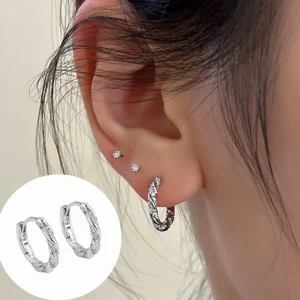 Uilz Small Silver Color Mobius Hoop Earrings Fashion Twisted Micro Inlaid Zircon Minimal Earring Jewelry Gift for Her